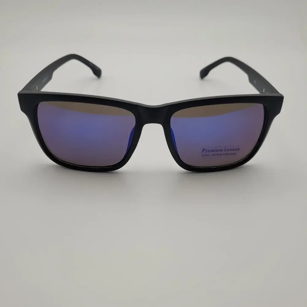 Black Sport Sunglasses Blue Mirrored Lense Blue Stripes Streetwear Retro Summer